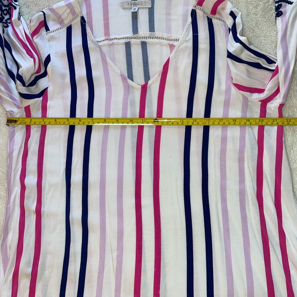Fever Pink and Purple Striped Bell Sleeve Blouse with Lace Detail - Picture 2 of 7